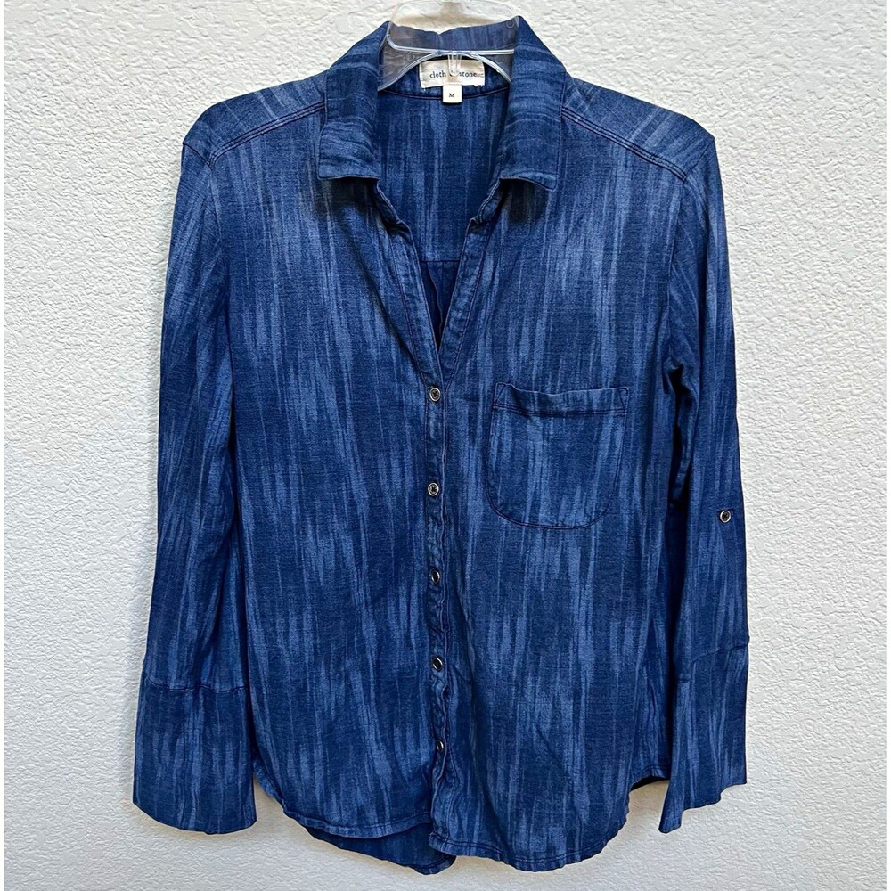 Cloth & Stone Womens Blue Denim Button-Up Long Sleeve Pockets Shirt Size Medium